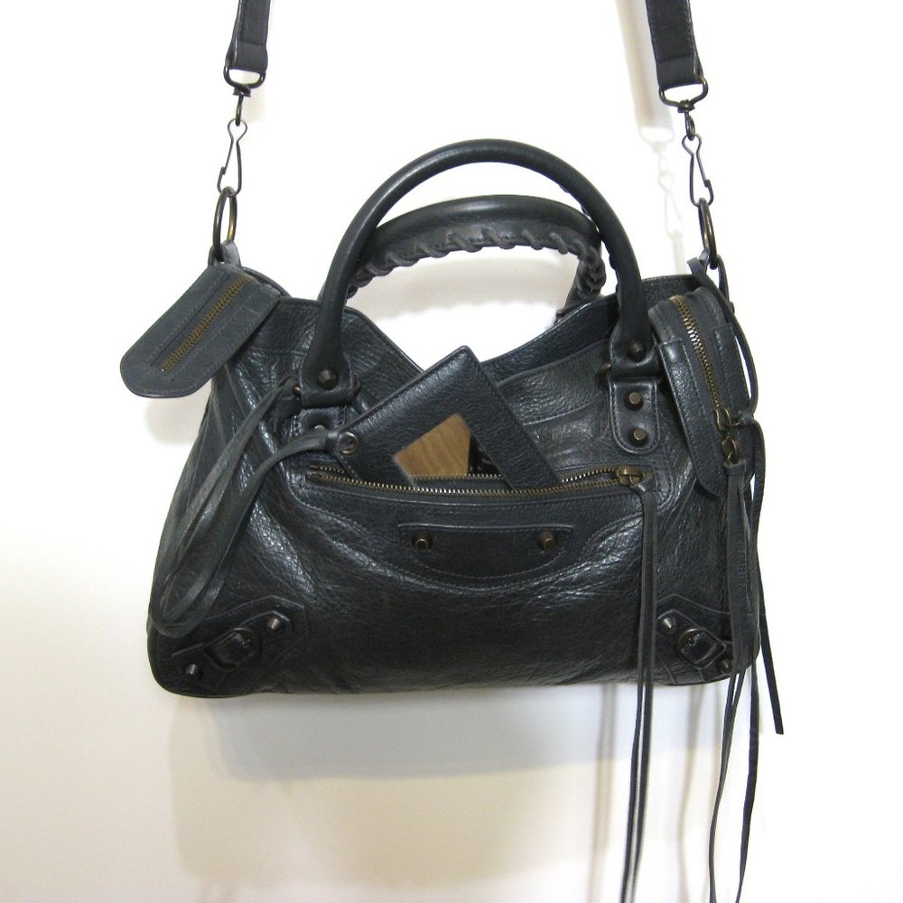 BALENCIAGA Gray Anthracite Town Crossbody Leather Bag - Picture 13 of 15